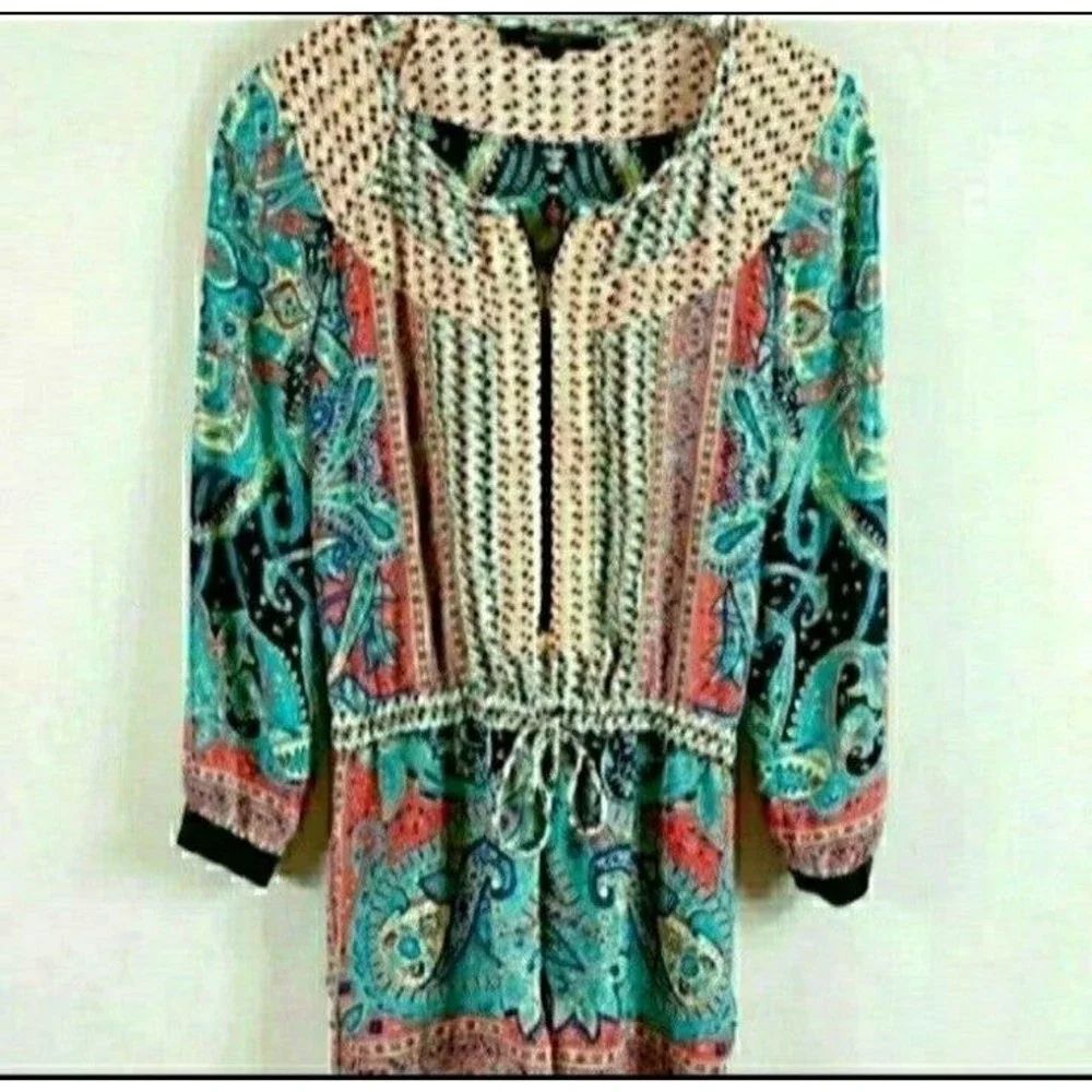 BCBGMAXAZRIA ROMPER BOHEMIAN TURQUOISE PRINT WOMENS MEDIUM NWOT
